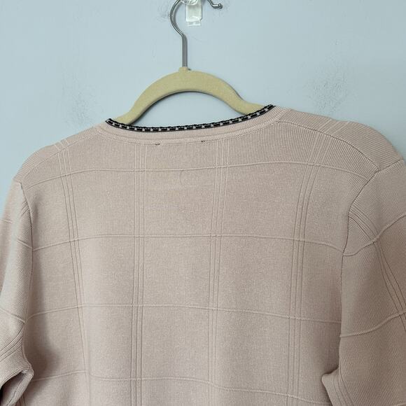 Adrianna Papell Check Tipped Cardigan Womens Medium Button Front Tan Old Money - Picture 8 of 9